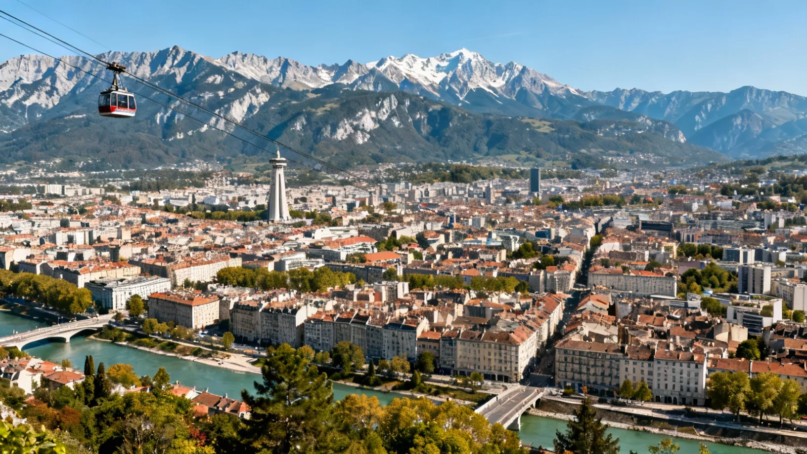 Vue de Grenoble avec montagnes